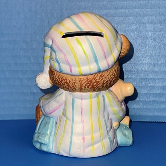 Vintage Morgan Enesco Teddy Beddy Bear Figure 5" Coin Bank Baby Nursery Decor - Picture 7 of 10